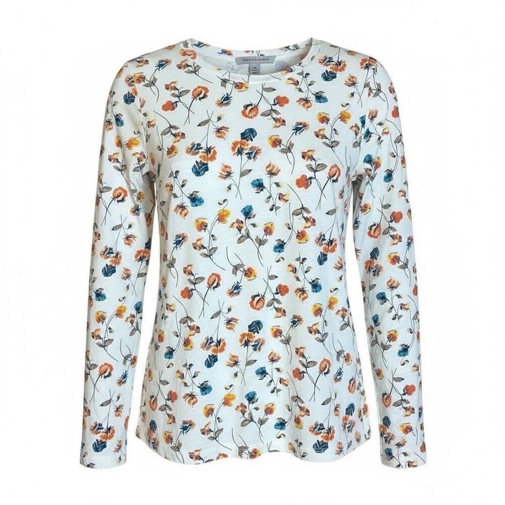 Lands' End Floral Crew Neck 100% Cotton Long Sleeve T-Shirt Multicolor Small